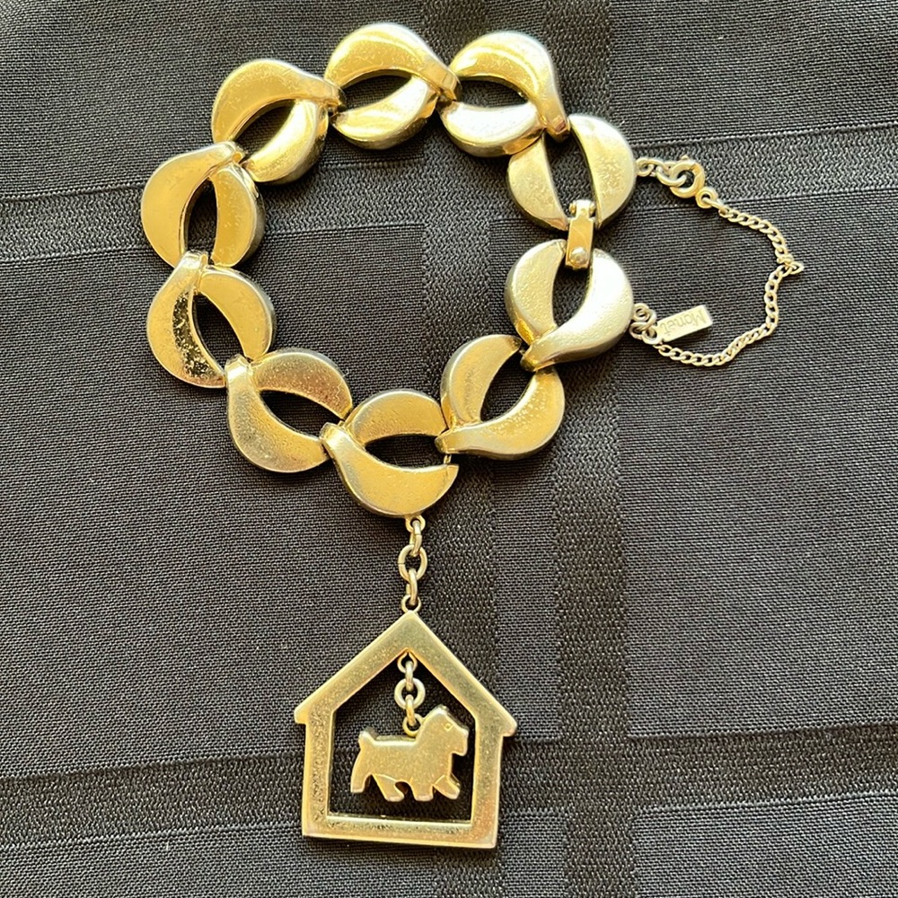 Vintage Monet bracelet with spinning dog charm